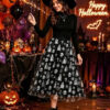 Halloween Flocked Print Tulle Womens Midi Skirt