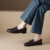 Timeless Classic Smooth Faux Leather Womens Flat Metal Detail Loafers