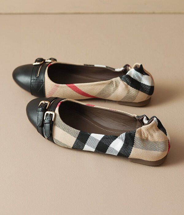 French Riviera Check Buckled Cap Toe Womens Slip On Ballet Pumps
