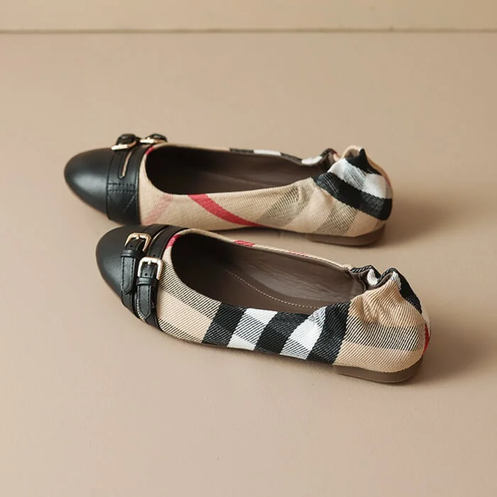 French Riviera Check Buckled Cap Toe Womens Slip On Ballet Pumps
