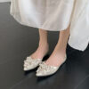 Timeless Classic Microfibre Crystal Pearl Bow Womens Ballet Flats