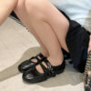 French Riviera Breathable Buckle Strap Womens Mary Jane Flat Shoes