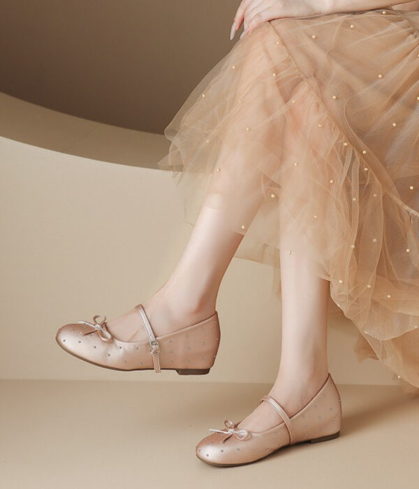 French Chic Satin Crystal Studded Bow Womens Mary Jane Ballet Flats