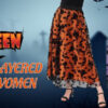 Halloween Party Flocked Mesh Womens Elastic Waist A Line Midi Skirt