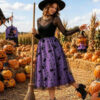Halloween Flocked Print Tulle Womens Midi Skirt