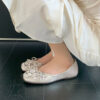 Timeless Classic Microfibre Crystal Pearl Bow Womens Ballet Flats