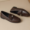Timeless Classic Smooth Faux Leather Womens Flat Metal Detail Loafers