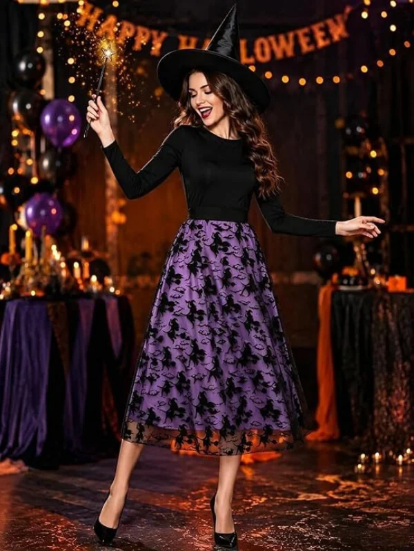 Halloween Flocked Print Tulle Womens Midi Skirt