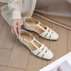 French Riviera Sheepskin Caged Womens Square Toe Fisherman Sandals
