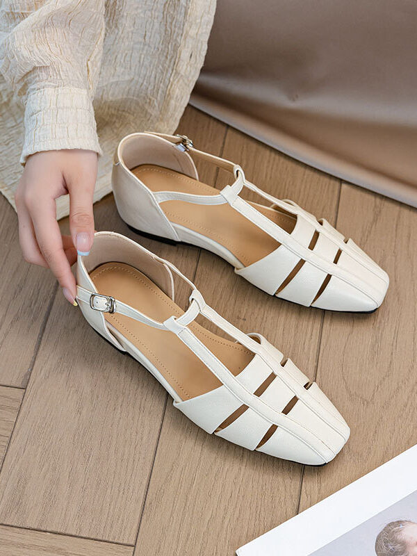 French Riviera Sheepskin Caged Womens Square Toe Fisherman Sandals