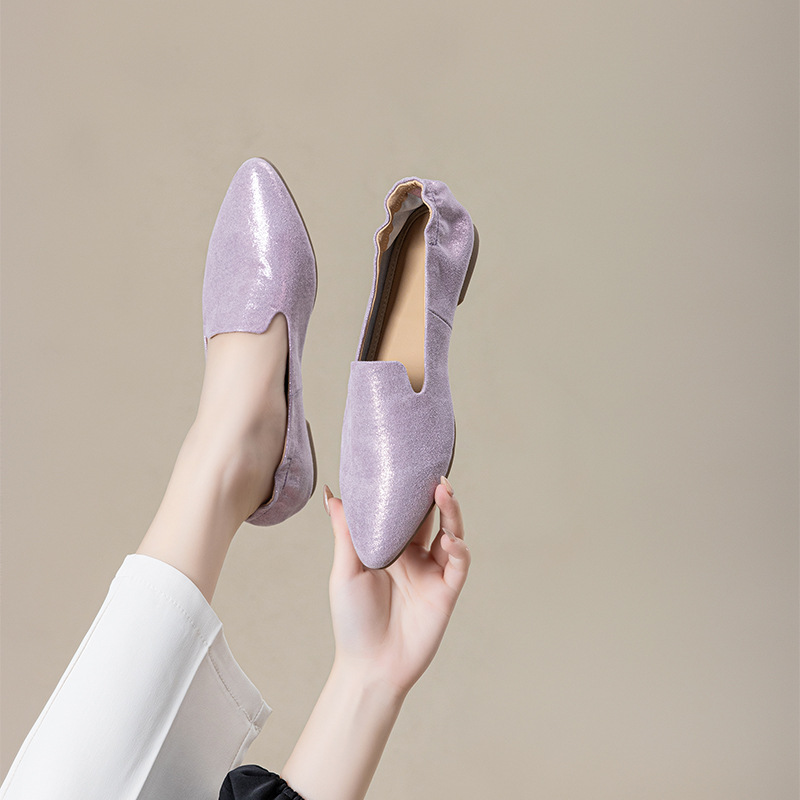 Casual Chic Foldable Sheepskin Womens Pointed Toe Slip On Flats