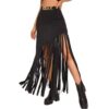 Casual Chic Asymmetric Fringe Womens High Waisted Black Midi Skirt