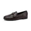 Timeless Classic Smooth Faux Leather Womens Flat Metal Detail Loafers