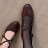 French Riviera Soft Sheepskin Criss Cross Round Toe Ladies Mary Janes