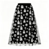 Halloween Flocked Print Tulle Womens Midi Skirt