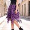 Halloween Layered Tulle Velvet Bat Print Womens Asymmetric Midi Skirt