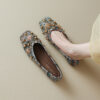Romantic Bohemian Beaded Satin Womens Square Toe Flats