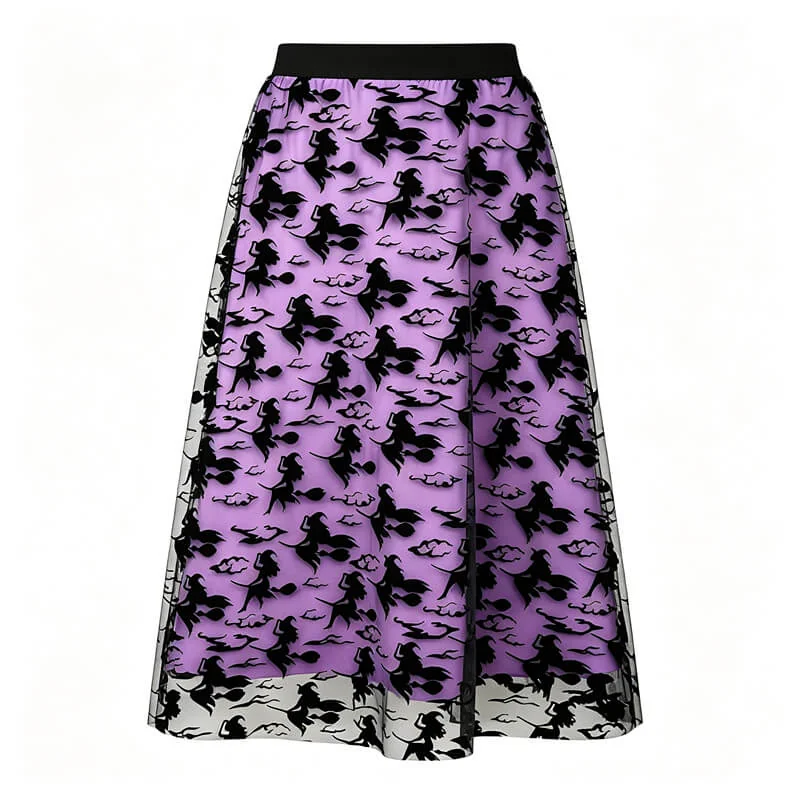 Halloween Flocked Print Tulle Womens Midi Skirt