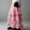 Casual Chic Pastel Ruffled Tiered Tulle Womens A Line Midi Skirt