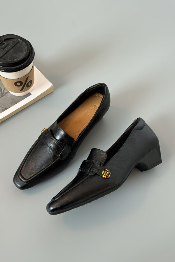 Modern Minimalist Seamed Lambskin Womens Square Toe Block Heel Loafers