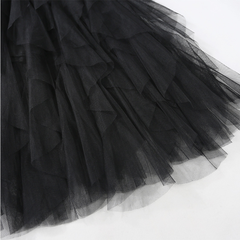 Casual Chic Breathable Asymmetric Layered Tulle Womens Midi Skirt