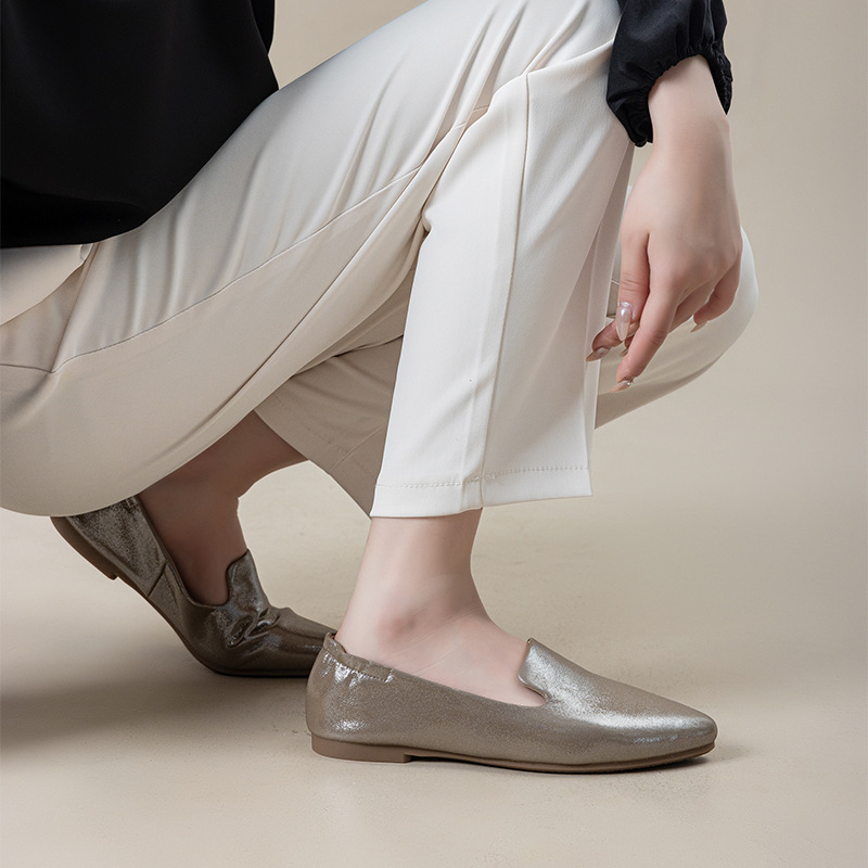 Casual Chic Foldable Sheepskin Womens Pointed Toe Slip On Flats