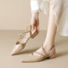 Casual Chic Studded Microfibre Womens Pointed Toe Block Heel Slingback