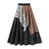 Romantic Bohemian Crochet Patchwork Plaid Womens Asymmetric Midi Skirt