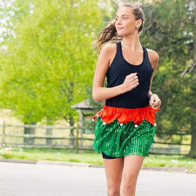 Urban Sporty Sequin Panelled Womens Christmas Running Mini Skirt