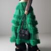 Casual Chic Pastel Ruffled Tiered Tulle Womens A Line Midi Skirt