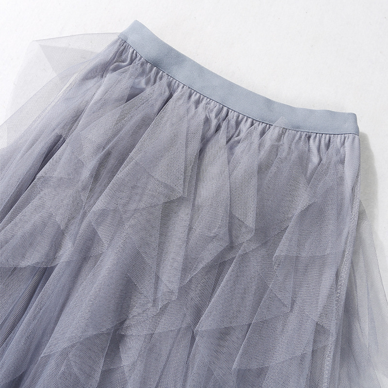 Casual Chic Breathable Asymmetric Layered Tulle Womens Midi Skirt