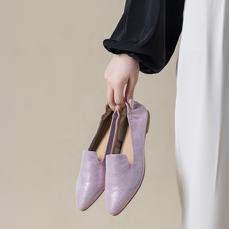 Casual Chic Foldable Sheepskin Womens Pointed Toe Slip On Flats