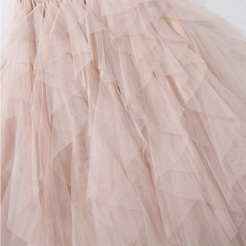 Casual Chic Breathable Asymmetric Layered Tulle Womens Midi Skirt