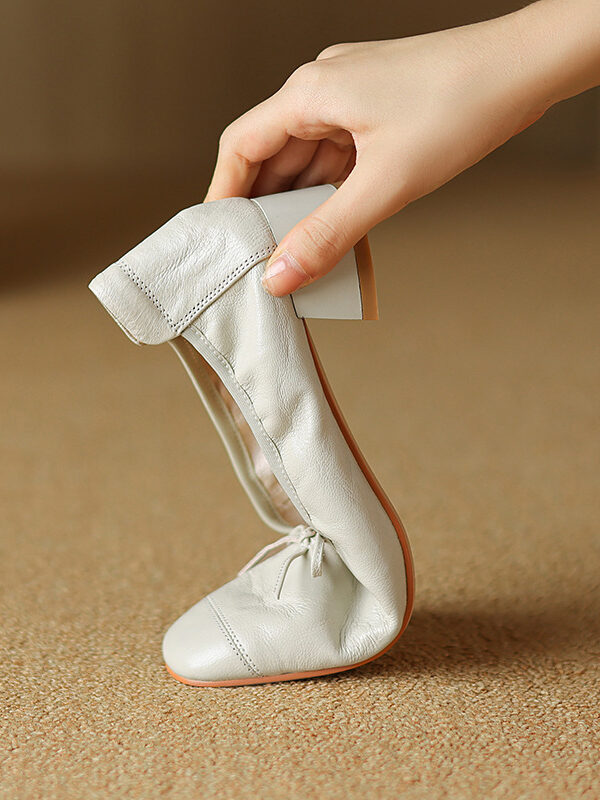 Timeless Classic Waxed Lambskin Bow Square Toe Womens Ballet Pumps
