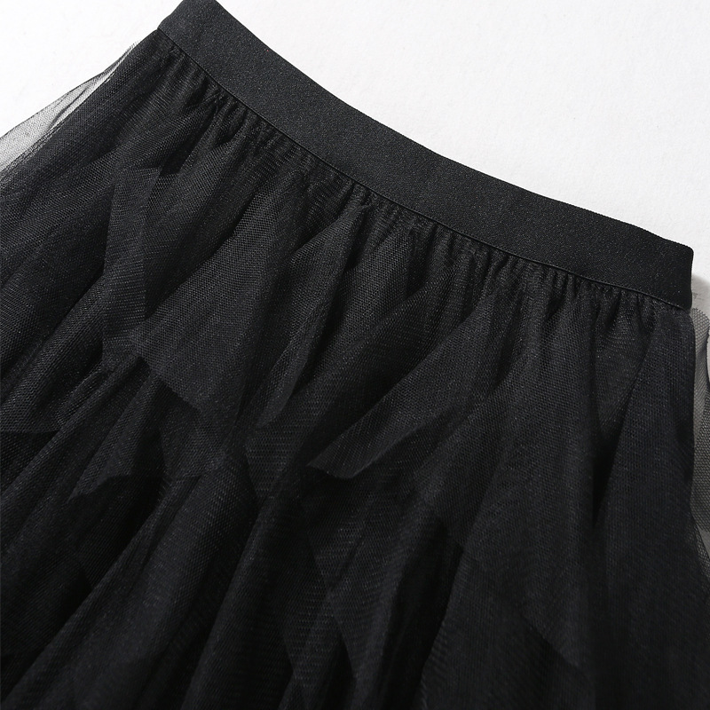Casual Chic Breathable Asymmetric Layered Tulle Womens Midi Skirt