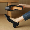 Timeless Classic Waxed Lambskin Bow Square Toe Womens Ballet Pumps