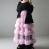 Casual Chic Pastel Ruffled Tiered Tulle Womens A Line Midi Skirt
