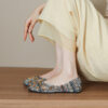 Romantic Bohemian Beaded Satin Womens Square Toe Flats
