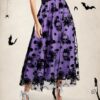 Halloween Layered Mesh Tulle Womens Elastic Waist A Line Midi Skirt