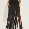 Casual Chic Asymmetric Fringe Womens High Waisted Black Midi Skirt