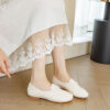 Casual Chic Perforated Sheepskin Leather Womens Flat Mary Janes