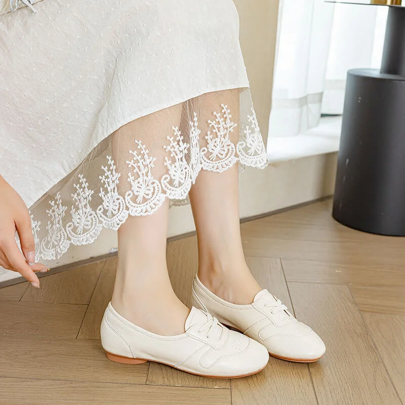 Casual Chic Perforated Sheepskin Leather Womens Flat Mary Janes