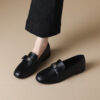 Timeless Classic Smooth Faux Leather Womens Flat Metal Detail Loafers