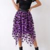Halloween Layered Tulle Velvet Bat Print Womens Asymmetric Midi Skirt