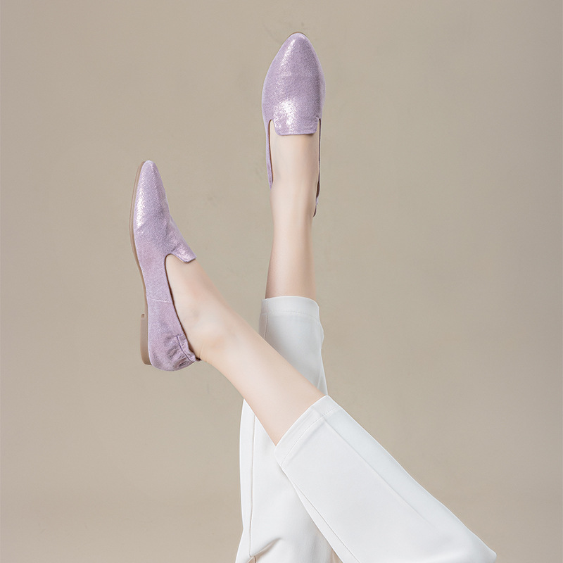 Casual Chic Foldable Sheepskin Womens Pointed Toe Slip On Flats