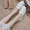 Casual Chic Perforated Sheepskin Leather Womens Flat Mary Janes