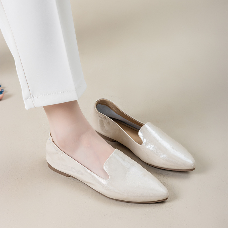 Casual Chic Foldable Sheepskin Womens Pointed Toe Slip On Flats