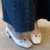 Classic Waxed Sheepskin Womens Cutout Camellia Block Heel Mary Janes