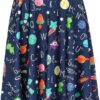 Casual Chic Stretch Novelty Print Womens High Waist A Line Midi Skirt