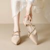 Casual Chic Studded Microfibre Womens Pointed Toe Block Heel Slingback